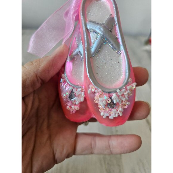 Katherine collection ballerina slipper shoe glass ornament glitter pink Xmas tre - Picture 2 of 10